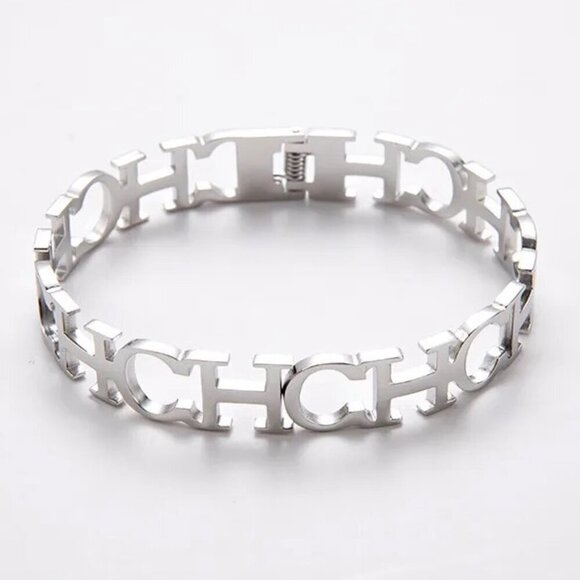 Stainless Steel Luxury CH Design Fashion Bangle, Hinge Opening - Picture 1 of 8